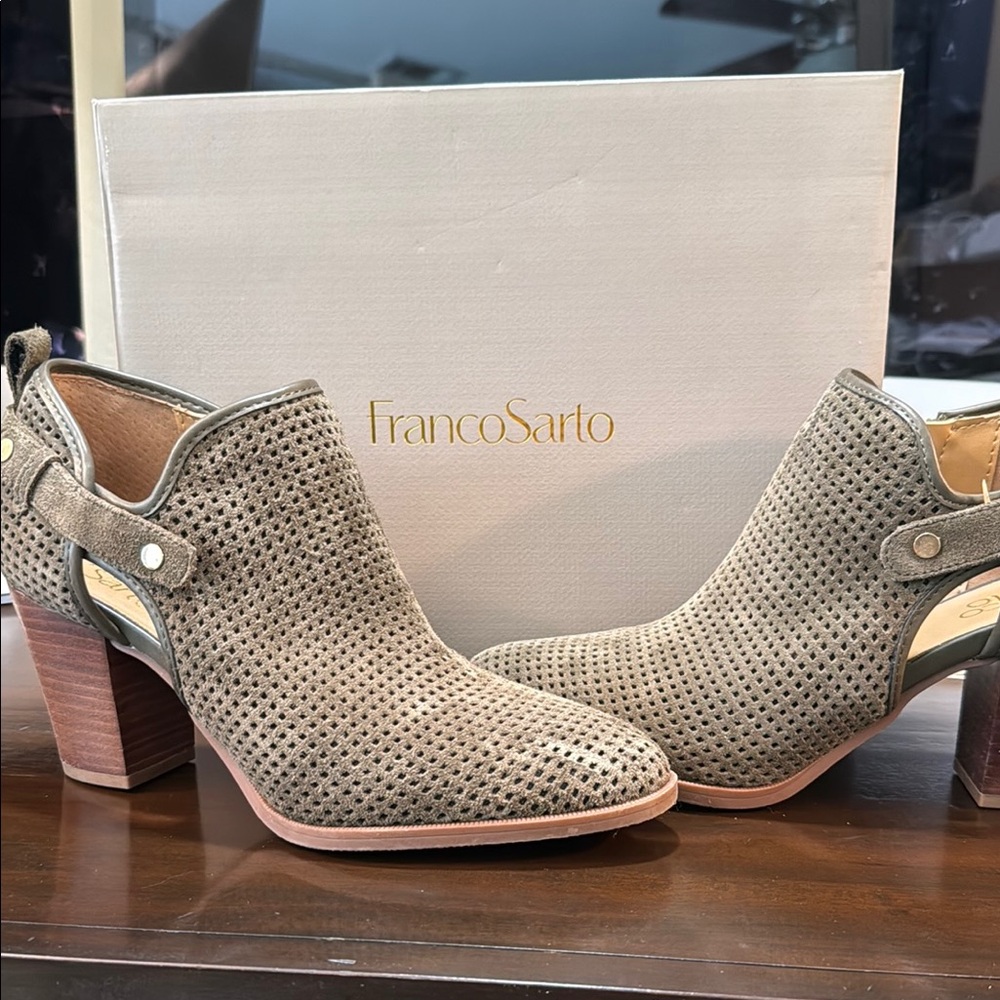 Franco Sarto Tan Ankle Boots with Cut-Out Design